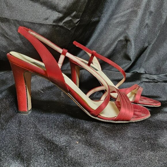 Classiques Entier Red Strappy Heels Size 8B | Italian Leather 8 Inch Dress Sanda - Picture 3 of 8